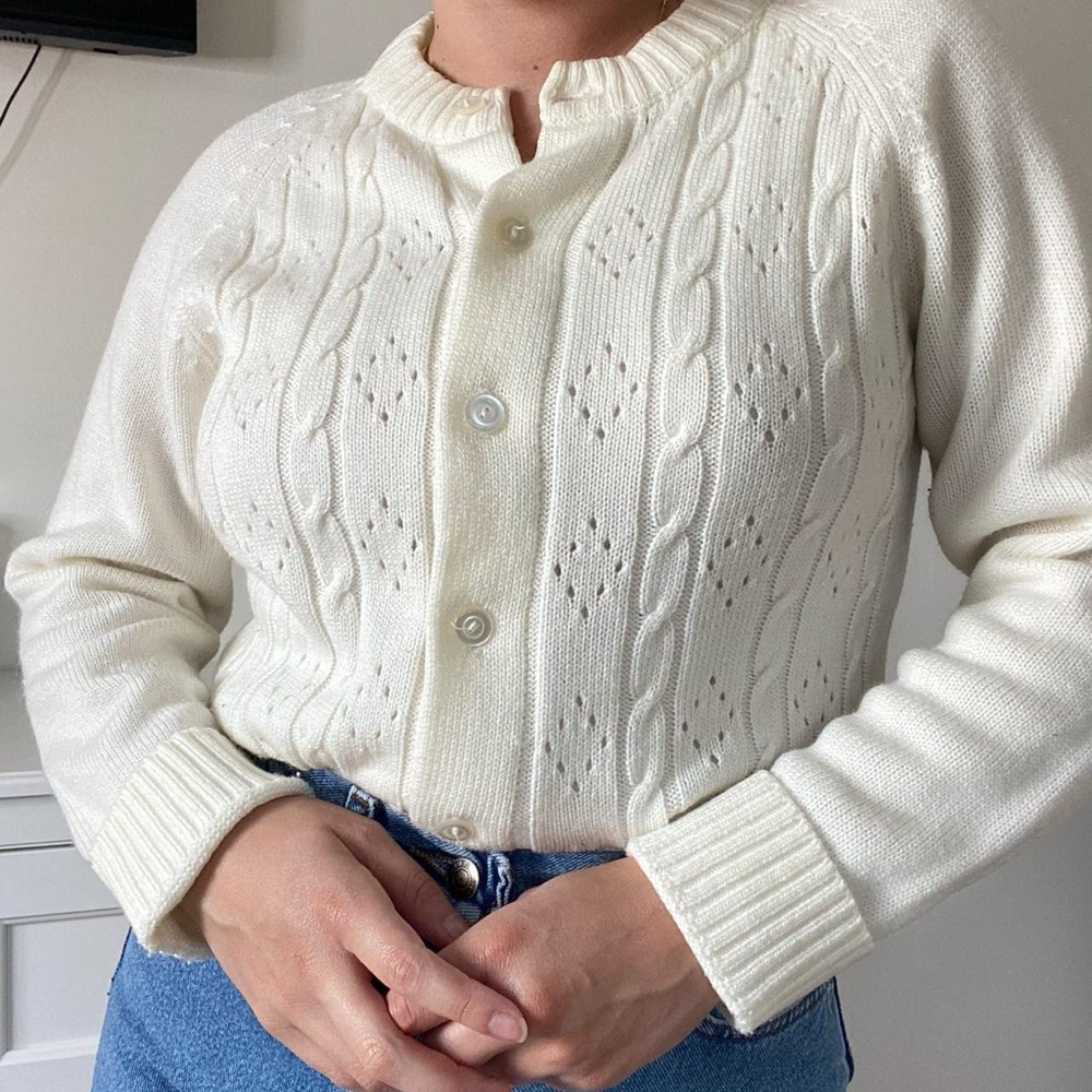 Vintage Elegant Cream Cable Knit Sweater
